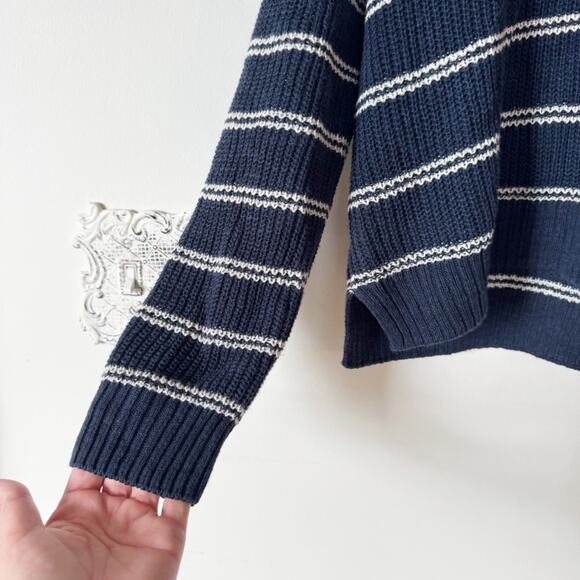 Faherty Miramar Linen Polo Sweater Navy Mystic and Cream Striped M - Picture 7 of 10